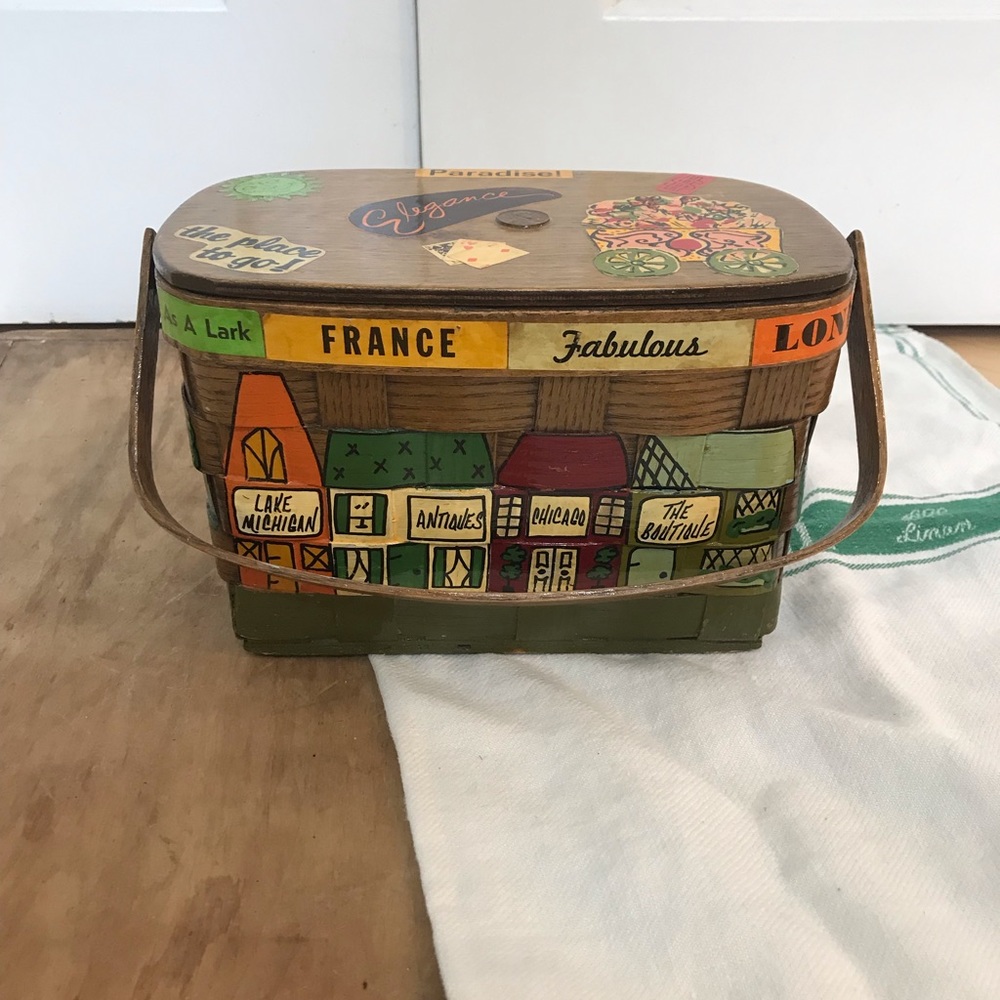 Vintage Caro Nan Marshall Fields Chicago Hand painted Basket Purse Handbag